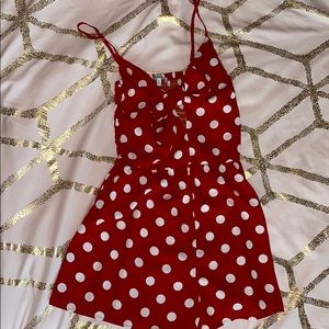 Red white polka dot romper